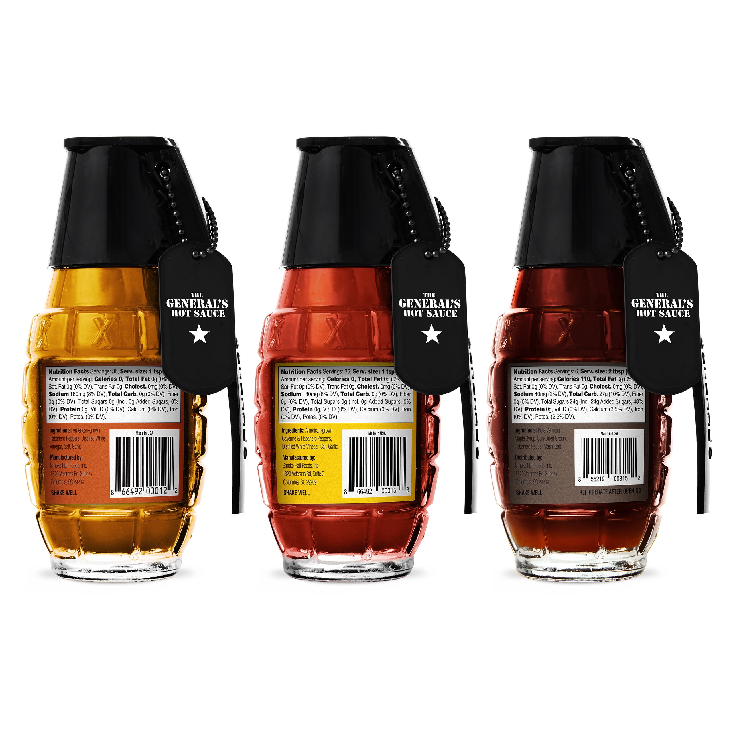 The General's Hot Sauce Fire for Effect Gift Set Gourmet Hot Sauce Variety Including Habanero, Cayenne & Maple Syrup 3-Pack 6oz