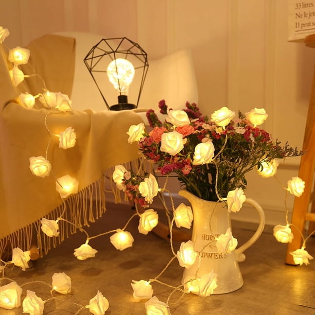 Cadena de luces LED de simulación de rosas, pequeñas luces intermitentes para decoraciones de propuestas románticas de boda y San Valentín