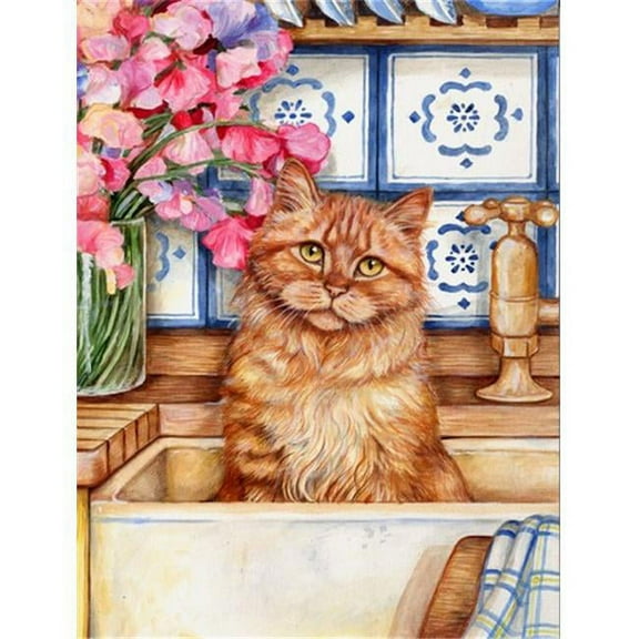 Cat in Sink by Debbie Cook Flag Garden Size