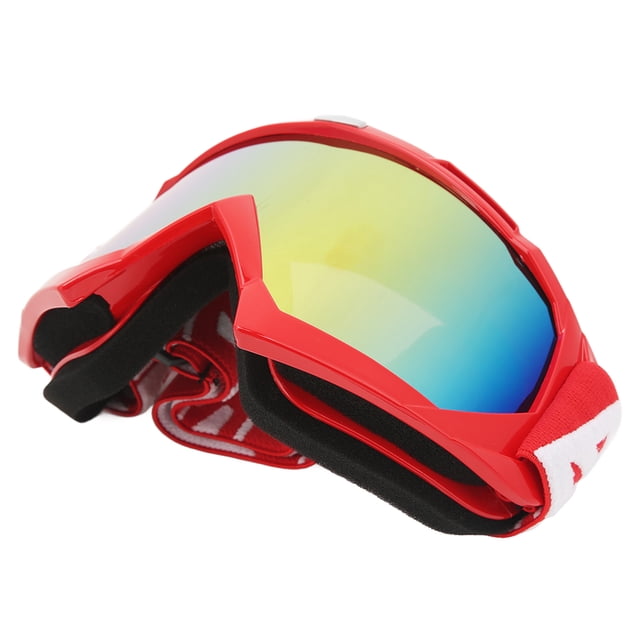 PC Motorcycle Sunglasses, Shock Resistant Adjustable Goggles With 3 Layers Sponge Pad For Hiking Red Frame Red Goggles Lens