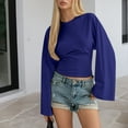 thumbnail image 6 of ZHYou Women's Cropped Long Sleeve Tops Loose Fit Batwing Sleeve Soft Stretchy Tee Shirts,Blue,Size L, 6 of 9