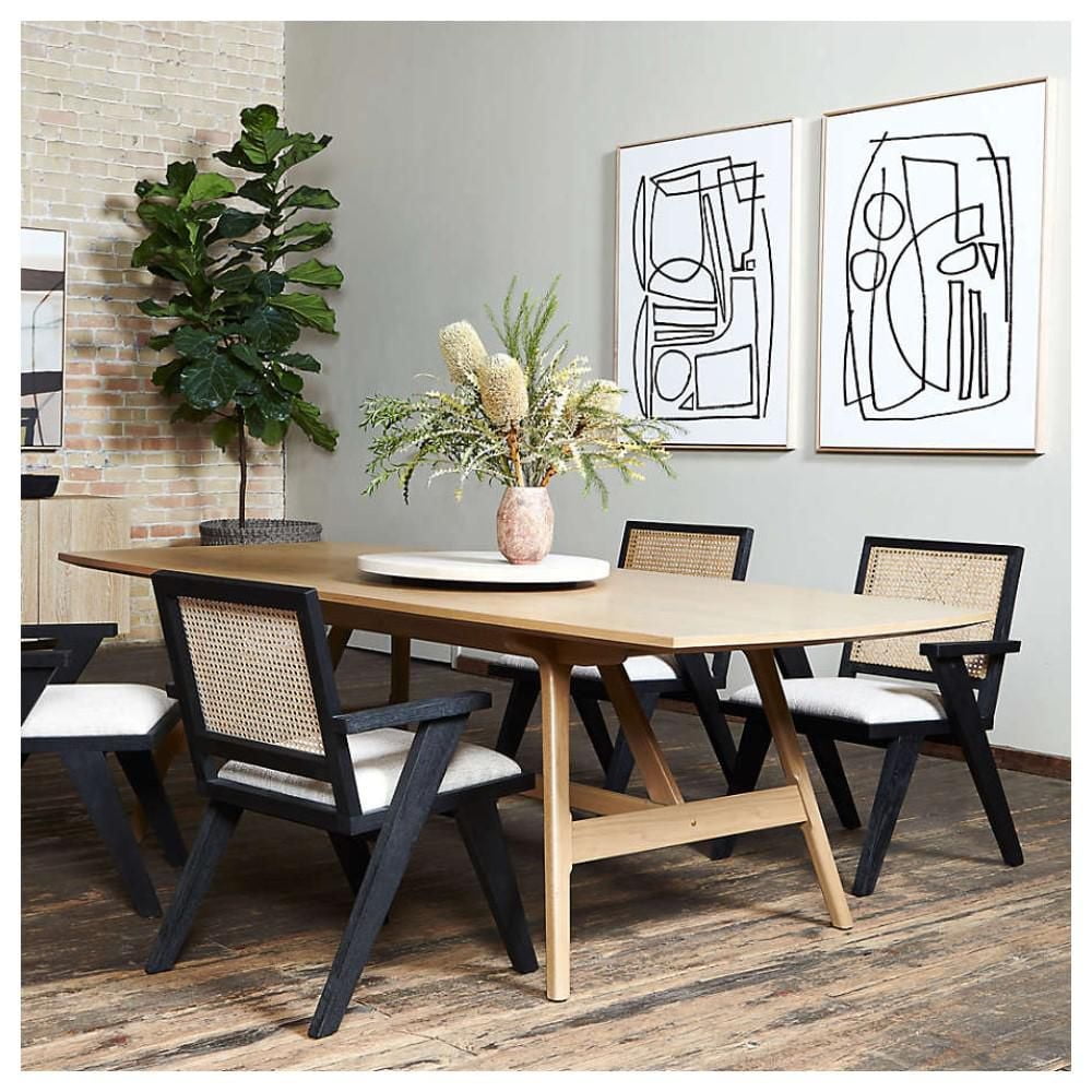 Rotterdan Dining Chair With Wood Frame and Natural Rattan SET OF 2