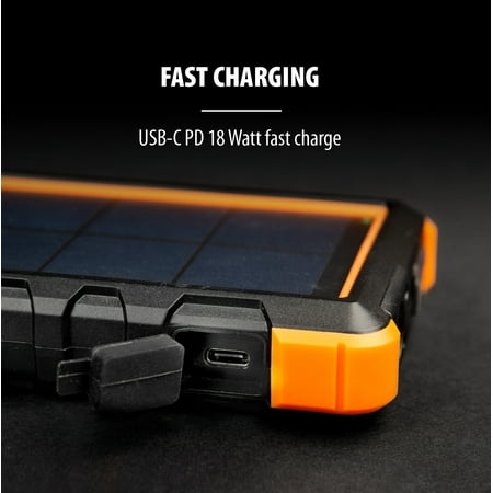 ToughTested - Solar20 20,000mAh Portable Charger with Power Delivery for Most USB Devices - Black/Orange