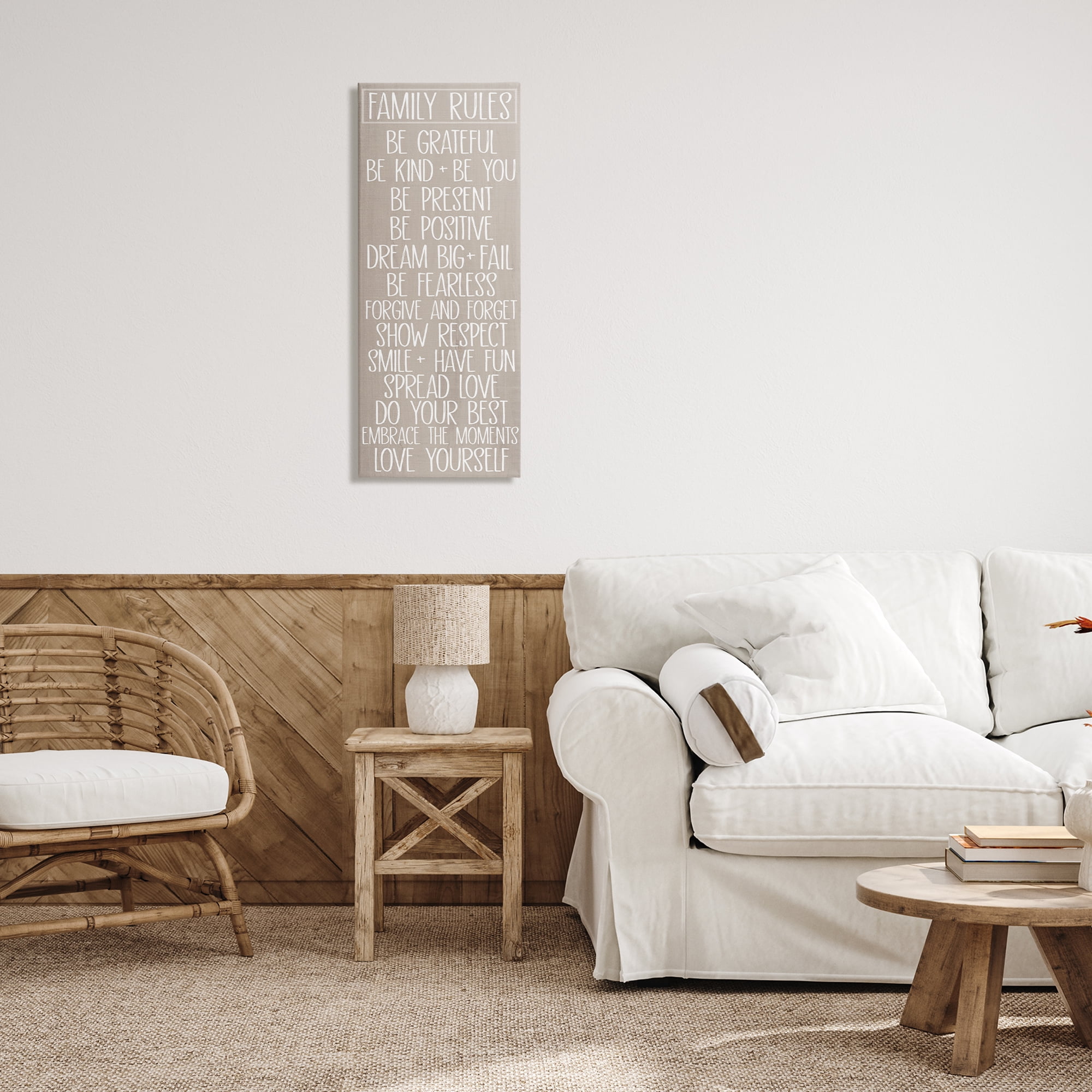 Stupell Industries Rustic Family Rules Typography Painting Gallery Wrapped Canvas Art Print Wall Art, 17 x 40