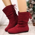 thumbnail image 2 of Mepaouo Women's Slouchy Riding Boots Round Toe Mid Calf Flats Suede Stacked Walking Booties(Red,6.5), 2 of 7