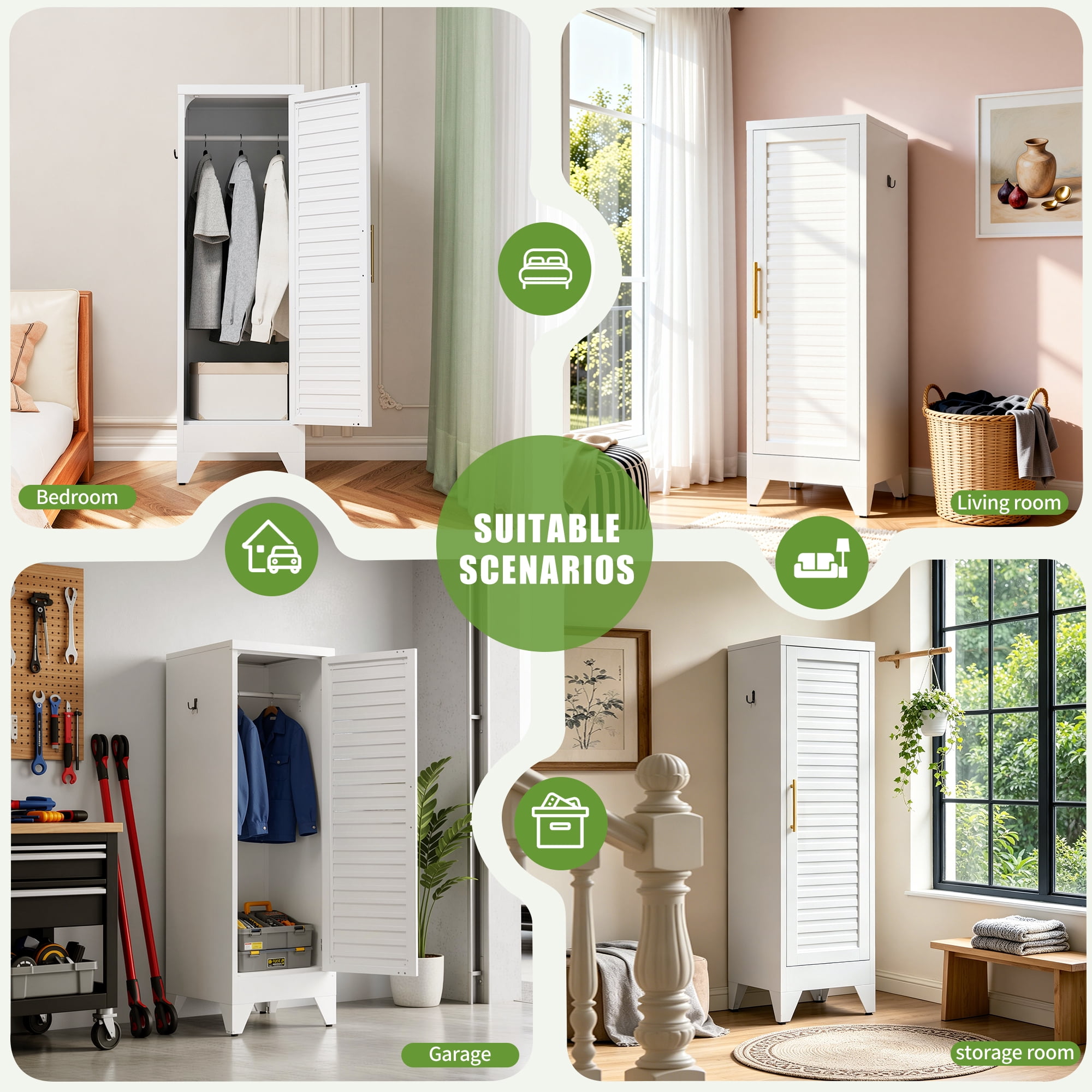 Metal Wardrobe Cabinet, 47"x18"x15", Cold Rolled Steel, Louvered Door, Anti-Tip Kit