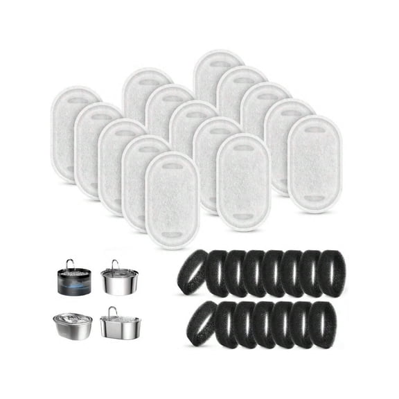 15-Pack Pet Water Fountain Filters - Replacement for Cat & Dog Fountain, Stainless Steel 108oz/3.2L & 67oz/2L, 7 Months Supply