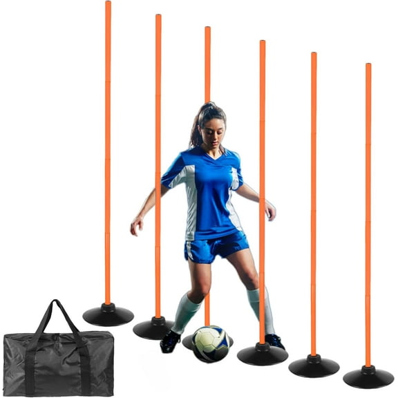 6 Pcs 5FT Adjustable Agility Training Poles for Soccer,Basketball, Football, Horse,Dog-Speed and Agility Training Equipment Sports Training Poles with Rubber Bases and Bagļ¼Orangeļ¼