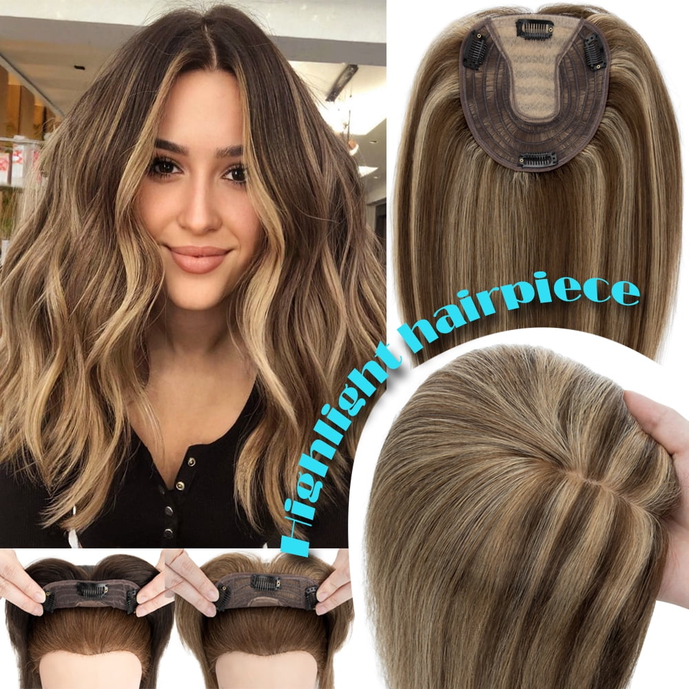 Clip In Hair Extensions 100% Remy Real Human Hair Piece Top Piece Toupee Woman's Topper For Thin Hair Hairpiece For Hair Loss Cover Russian Hair 6-18 inch Brown