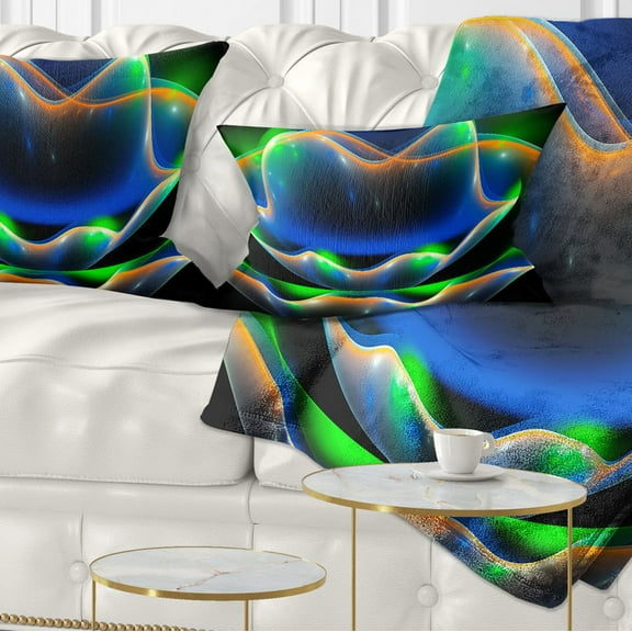 Designart Green Fractal Flower in Dark - Floral Throw Pillow - 12x20