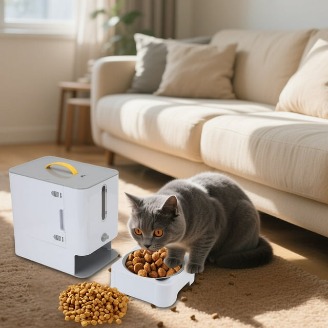 Distributeur Automatique pour Chat, Distributeur et Contenant de Nourriture pour Chat 2 en 1 avec Fenêtre Transparente, Bol en Acier Inoxydable et Pièces Détachables, Distributeur Automatique Multifonction pour Animaux de Compagnie pour Chats Chiot