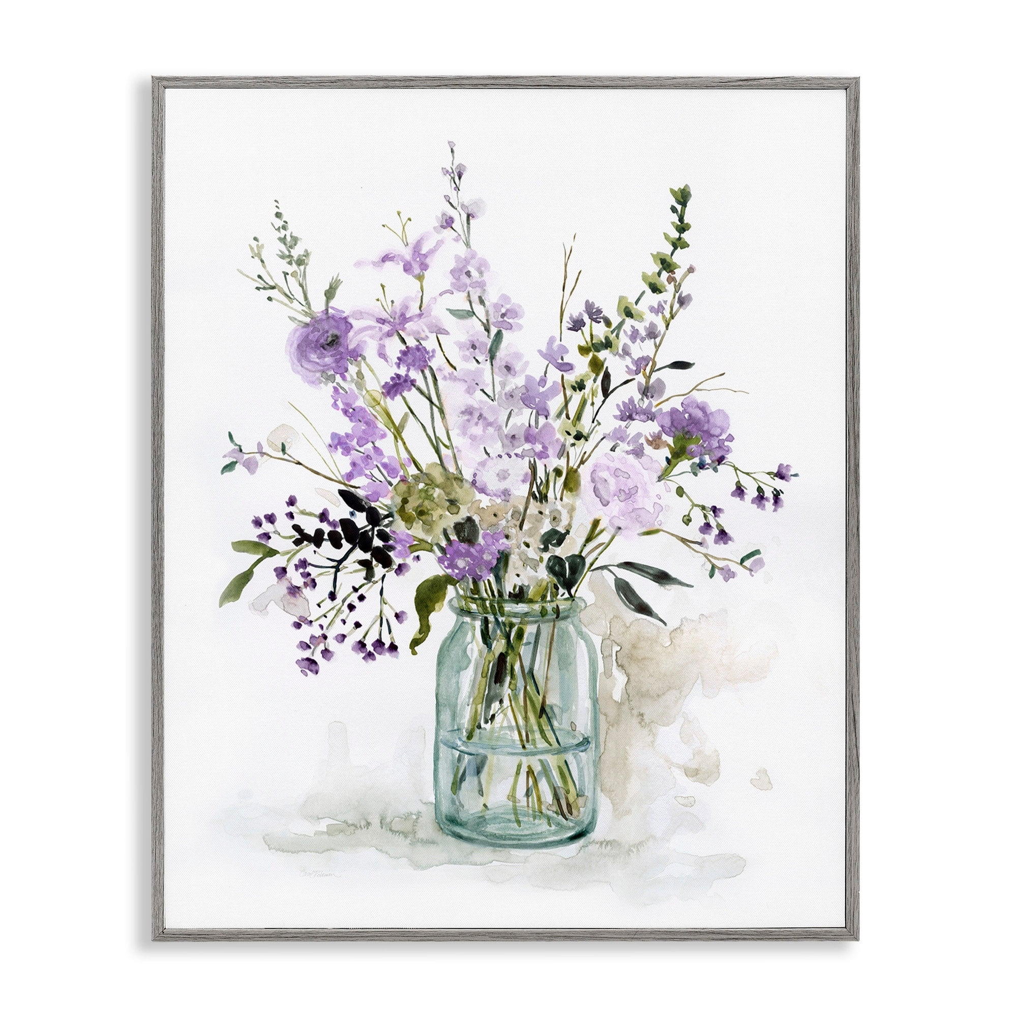 Stupell Industries Mixed Purple Botanicals Traditional Flower Arrangement Painting Graphic Art Gray Framed Art Print Wall Art, Design by Carol Robinson