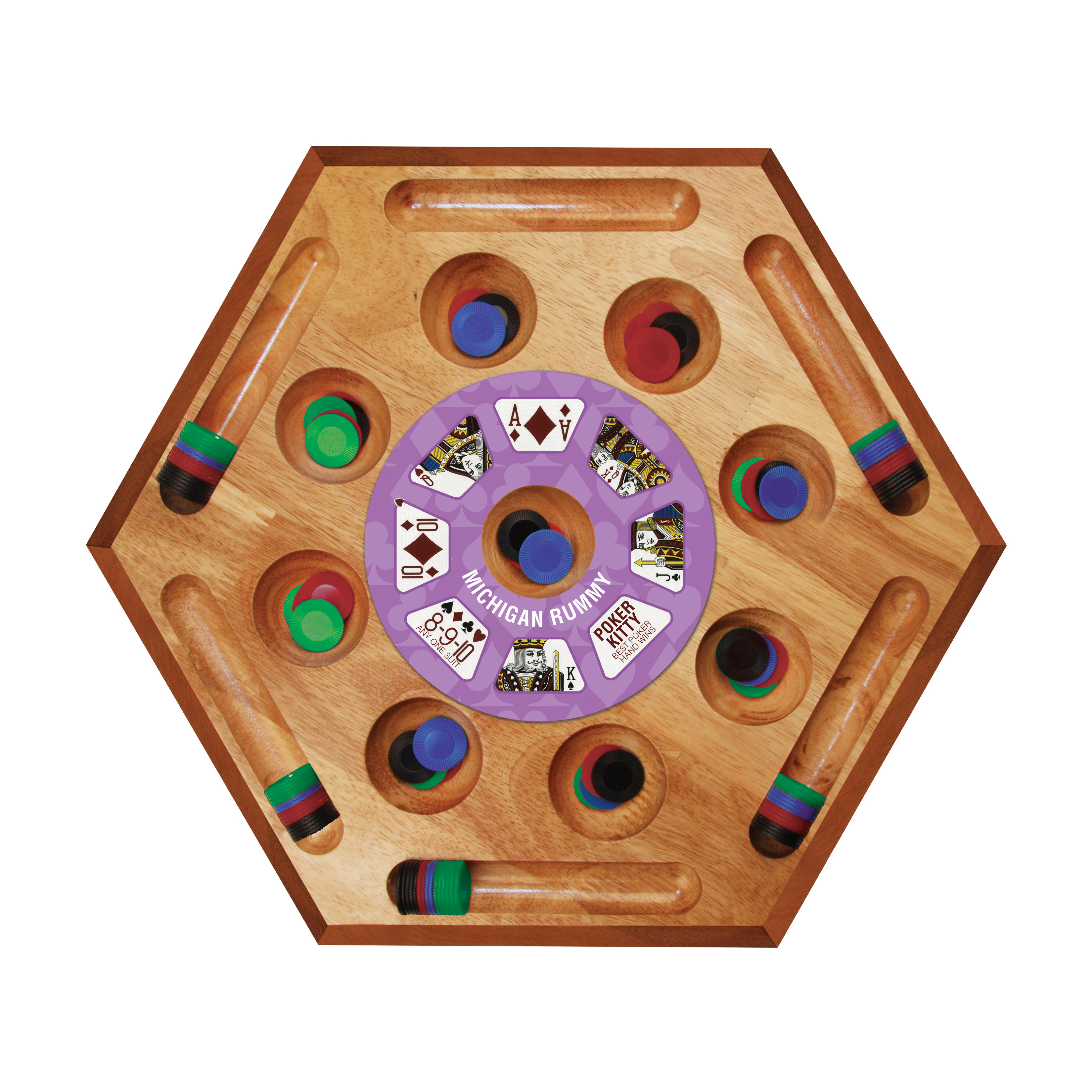 Grande Gioco Da Tavolo Tripoley Michigan Rummy, Forma Circolare 50 Cm, Legno Massello, Con Carte E Chip, Per 2-9 Giocatori