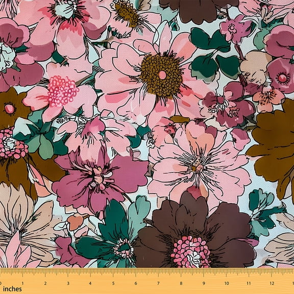 jejeloiu Graffiti Flower Pattern Fabric by the Yard 1 Yard,Boho Bohemian Floral Home Decor Fabric by the Yard,Pink Oil Painting Sewing Fabric For Girls Boys,Breathable Home Decor