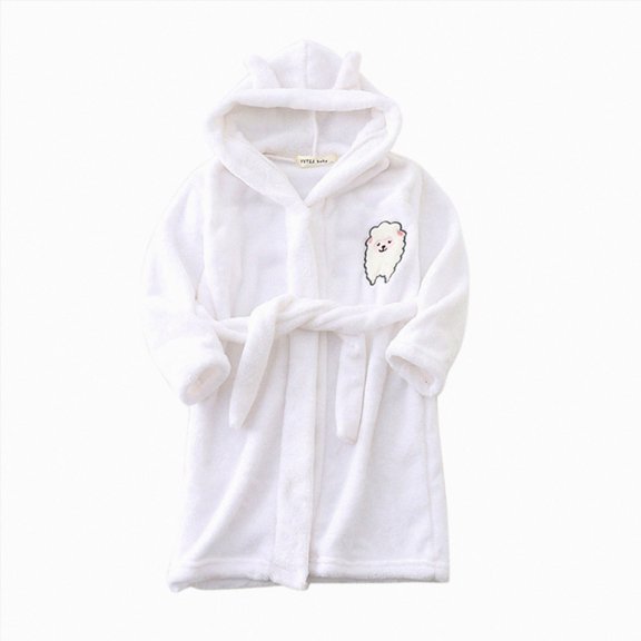 Boys Girls Kids Robe Hooded Bathrobe Boys Girls Soft Plush Flannel Pajamas with Belt Unisex Solid Color 2T 3T 4T 5T 6T 7T Toddler Winter Clothes for Kids,White,Size 3-4T