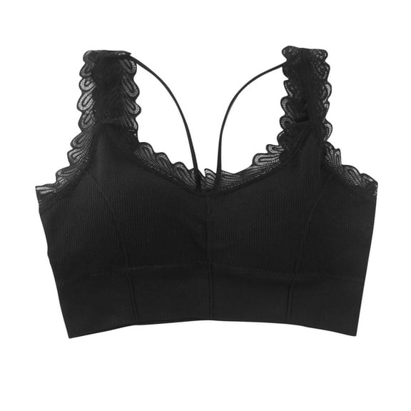 Womens Lace Trim Bras Spaghetti Adjustable Straps Bralettes Full Coverage Shelf Wire-Free Brassiere Padded Push Up Sports Bra Lounge Breathable Underwear Workout Yoga Bra