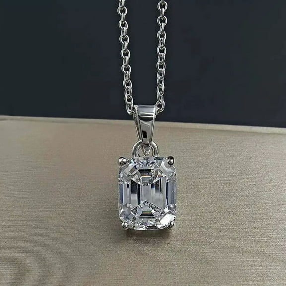 3.00 CT Emerald Cut Certified D/VVS1 Moissanite 14K White Gold Plated 925 Sterling Silver Pendant Necklace