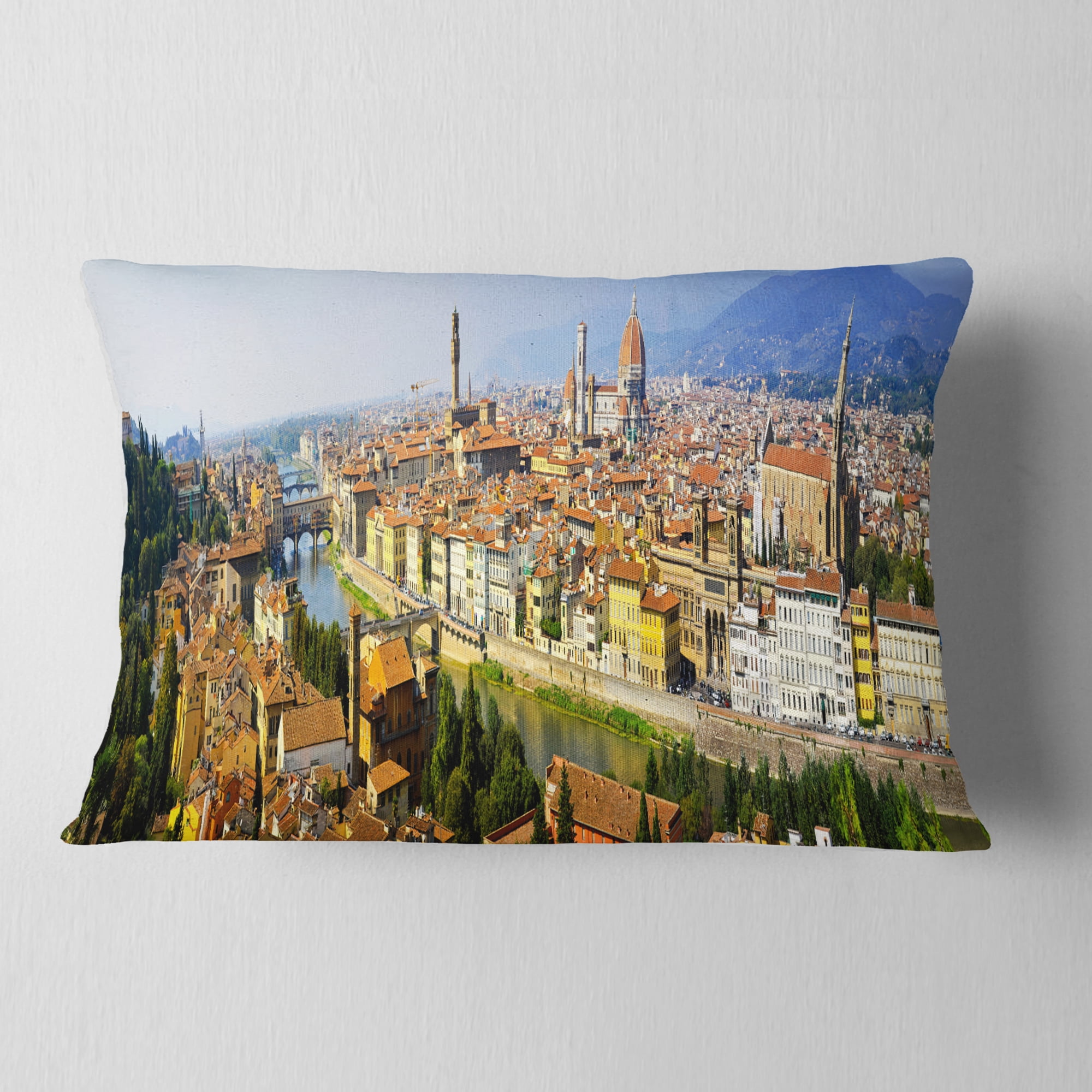 Designart Florence Panoramic View - Cityscape Photo Throw Pillow - 12x20