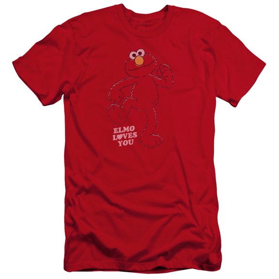 Sesame Street Elmo Loves You Premium Canvas Adult Slim Fit 30/1 T-Shirt Red