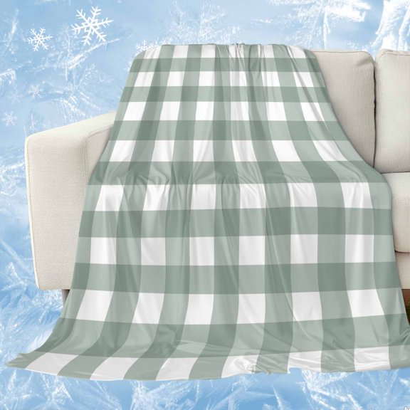 Green Farmhouse Cooling Blanket,Lightweight Breathable Summer Throw Blanket with Double Sided Cold Effect,Buffalo Plaid Check Lattice White Grid Picnic Blankets Bed Sheet for Hot Sleepers 60"x80"