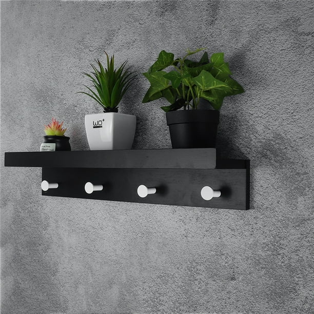 Metal Wall Mounted Coat Rack Shelf Black White Wooden Style 9 19 Entryway With 2 4 Hooks Perfect Touch For Your Mudroom Kitchen Bathroom And More Com - Wall Mounted Coat Rack With Shelf Grey