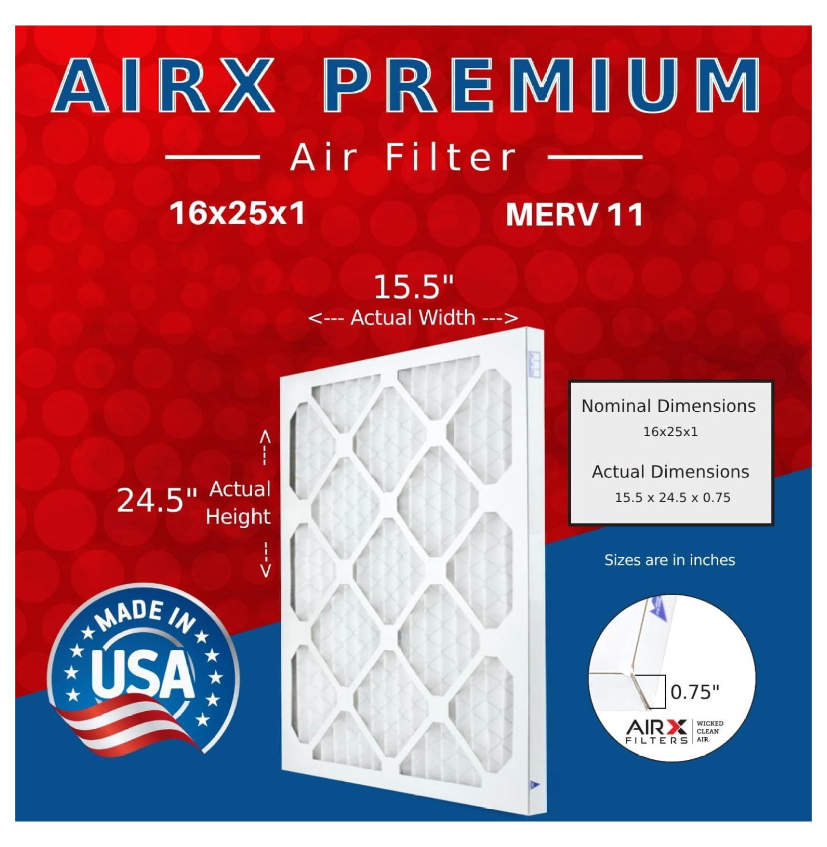 Air Filters 16x25x1 MERV 11 - 6 Pack HVAC Filters, Electrostatic Pleated Furnace Filter, Enhanced Air Filtration for Home & Office
