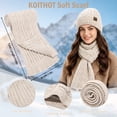 thumbnail image 5 of KOITHOT 3 Pcs Women Winter Beanie Hat Gloves Scarf Set, Chenille Winter Hat with Thick Soft Touch Screen Gloves Long Warm Scarf Knitted Beige, 5 of 7