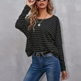 thumbnail image 4 of Long Sleeve Tops for Women Round Neck Stripe Print Basic Blouse Casual Loose Fit Comfy Autumn Fall Tunic Shirt, 4 of 6