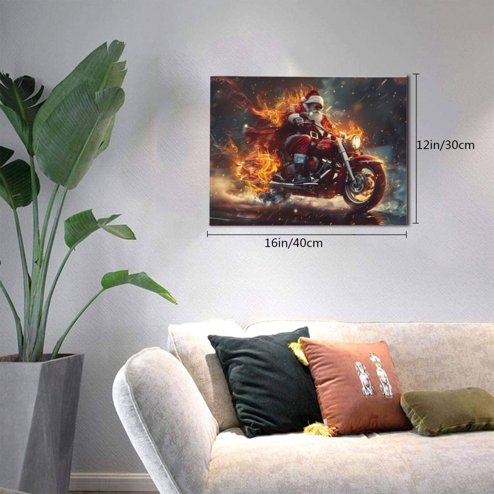 12x16 inch Frameless Wall Art Santa Claus Rides A Flame Motorcycle&nbsp;Prints,Man Cave,Tavern,Living Room Wall Art Decor Canvas Prints,Classic Santa Claus Rides Motorcycle&nbsp;Decor Poster Painting