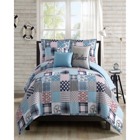 Coastal Collection 5 Piece Comforter Set Nautical Patchwork
