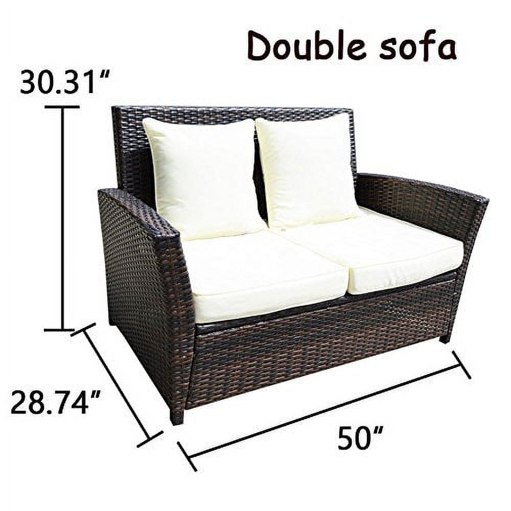 Sunrise 4 Piece Outdoor Patio Furniture Sets, Wicker Sofa Outdoor Garden Lounge Chair & Coffee Table, Brown - image 4 of 7
