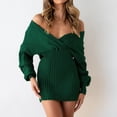 thumbnail image 5 of qolati Sweater Dresses for Women 2024 Fall Long Sleeve Wrap V Neck Knitted Mini Dress Casual Bodycon Business Work Tunic Dress, 5 of 9