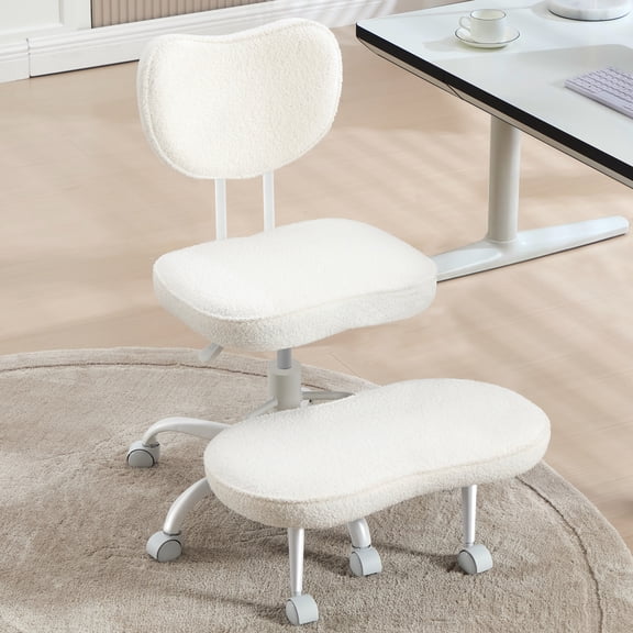 Nexthro Cross Legged Office Chair, Criss Cross Chair with Wheels Height Adjustable Seat for ADHD 360° Swivel Meditation Chair Chic Home Office Furniture (White-New)