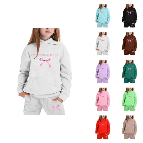 Girls' Fashion Girls Sets Child Toddler Boys Girls Long Sleeve Solid Warm Hoodie Pullover Tops Pants Kids Outfits Sweat Suit