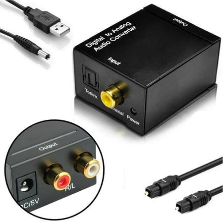 Toslink Signal Optical Coaxial Digital to Analog Audio Converter Adapter RCA L/R with Fiber Cable and Charging (Best Digital Audio Converter)