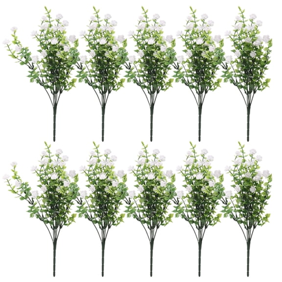 White Artificial Flowers Bulk, UV Resistant Fake Plants for Indoor Outdoor Decor, 10 Pack Eucalyptus Bundles