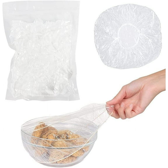 100 Pcs Reusable Plastic Food Covers with Elastic, PE Food Storage Covers Plate Wrap, Transparent Bowl Covers for Outside, Fresh Fruits Leftover and Meal Prep