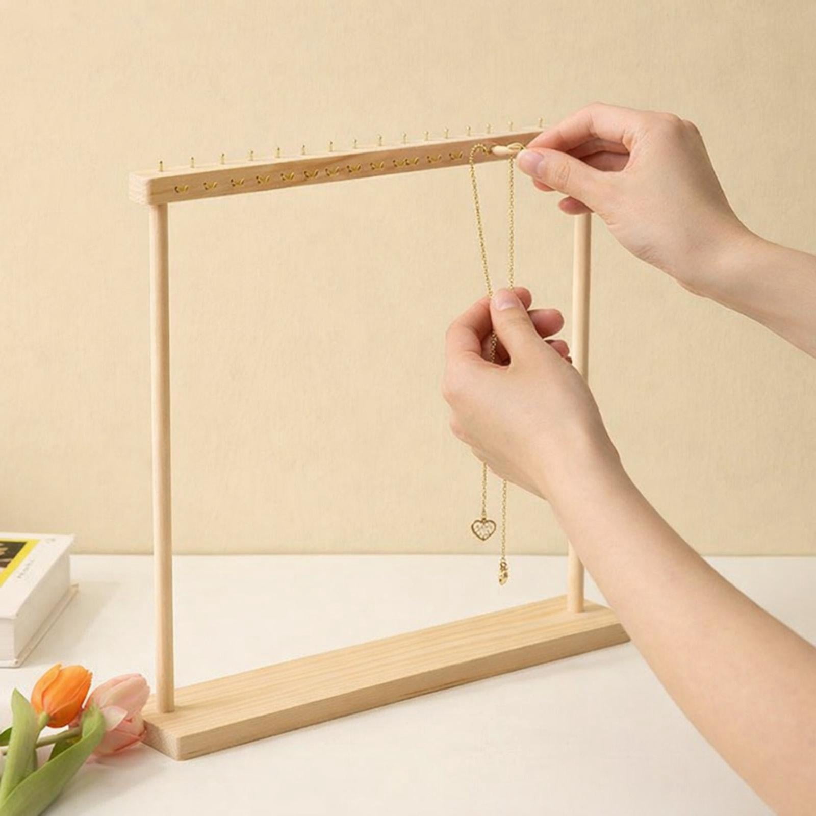 Segolike Necklace Display Holder Bracelet Hanging Organizer Wooden DIY Assembly Jewelry Organizer for Bangles Bedroom Watch Countertop wood color