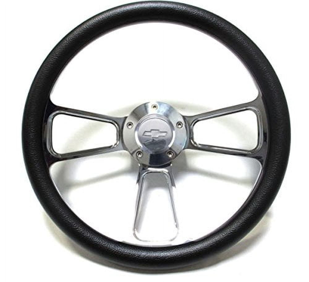 Forever Sharp 14” Billet Steering Wheel – Chevy 60-69 Trucks, Black Powder Coat, Engraved Bowtie Horn