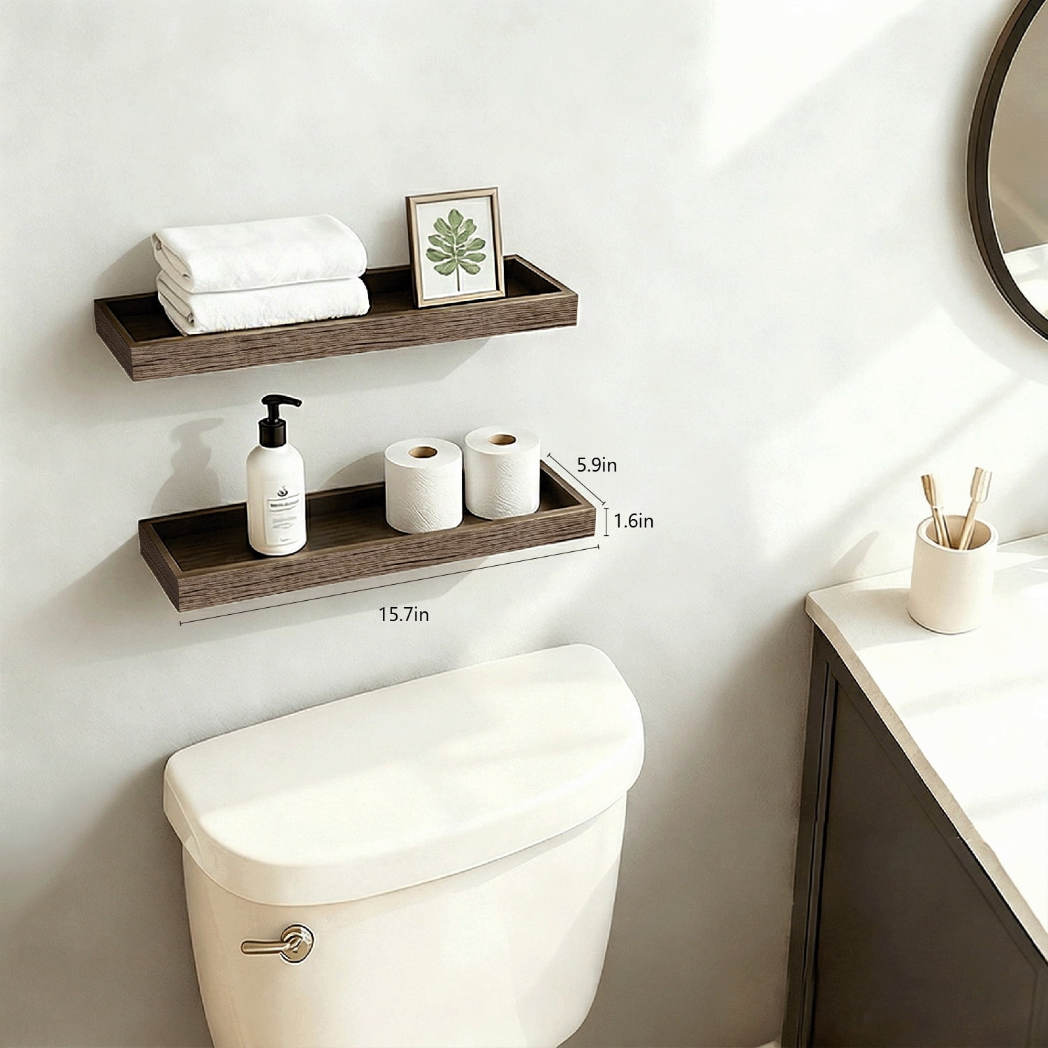 Mifurn 15.7" Floating Shelves for Wall, with Raised Lip, Set of 2, Gray