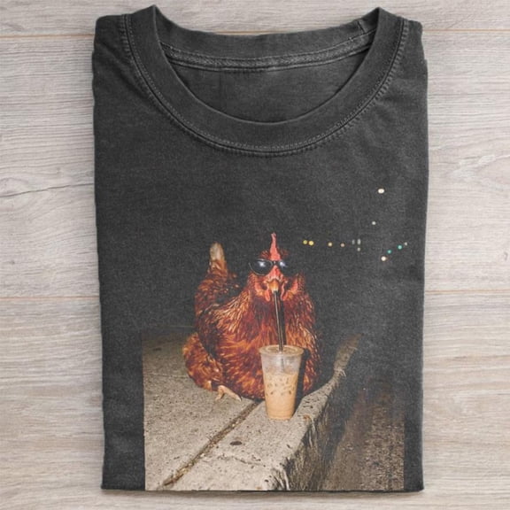 Chicken Drinking Iced Coffee Shirt, Funny Meme Unisex T-Shirt