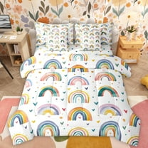 Manfei Retro Multicolor Rainbow 7-Piece Twin Bedding Sets,Boho Style Bedding Comforter Set,Colorful Heart Print Sheet Sets For Kids,Luxury Bedroom Decor Reversible