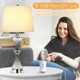 thumbnail image 3 of Touch Control Table Lamps for Living Room, 3-Way Dimmable Grey Crystal Bedside Lamps with 2 USB Ports, Set of 2 Crystal Nightstand Lamps with White Shades, 27" Tall Table Lamps for Living Room Office, 3 of 13