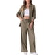 thumbnail image 1 of Conjunto de lino de 2 piezas para mujer INSPIRE CHIC, camisa de botones y pantalones de pierna ancha con cordón, atuendo casual en gris y verde, 1 of 6