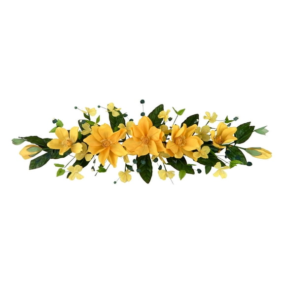 Yellow Magnolia Dogwood 40in Artificial Polysilk Faux Fake Flower Hand Wrapped Swag for Craft Home Garden Outdoor Bouquet Arrangement Ceremony Wedding Arch Floral Wall Aisle Decor (Yellow, Set of 2)