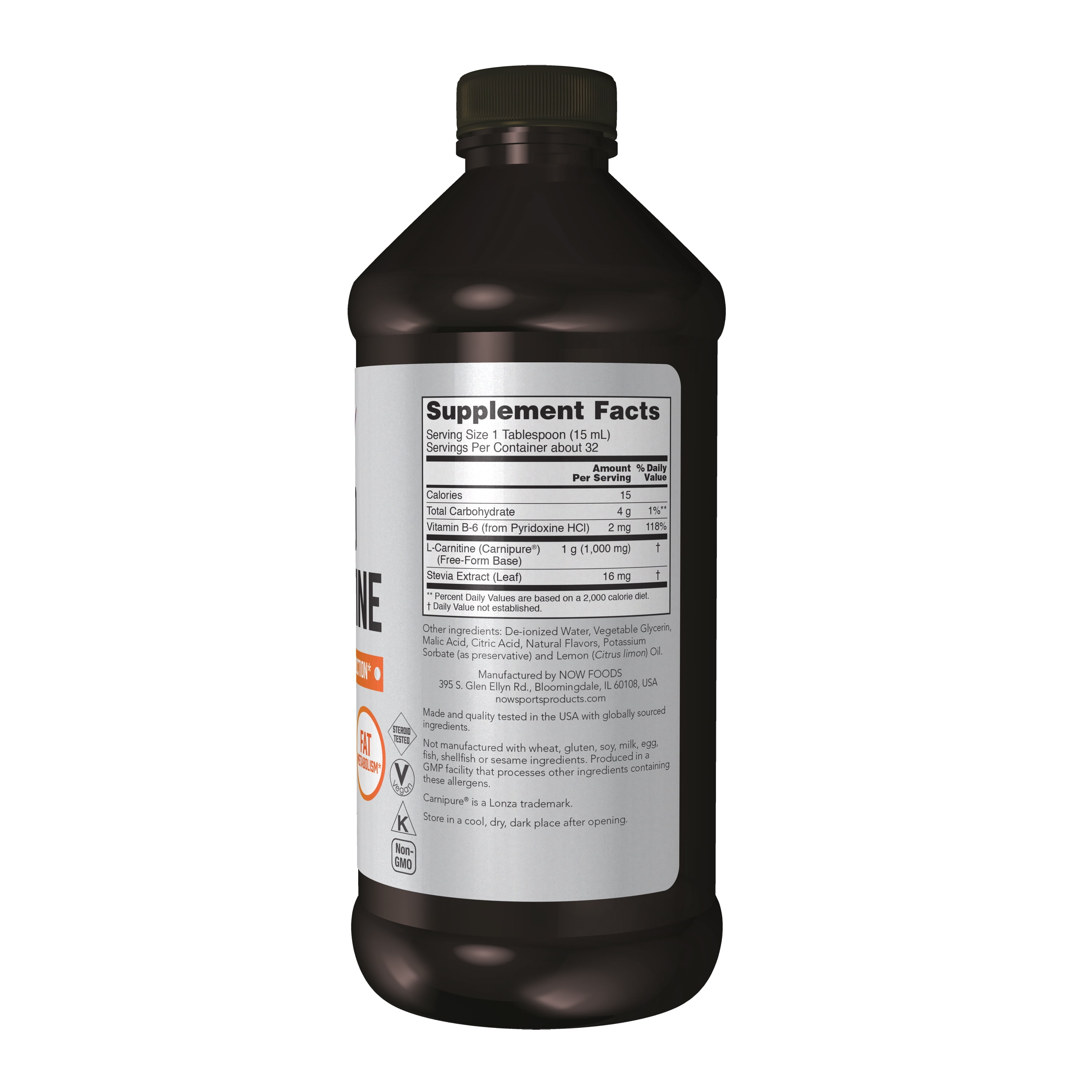NOW Foods Liquid L-Carnitine 1,000mg, Citrus, 16 fl oz Liq, Vegetarian