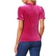 thumbnail image 3 of Camisa con cuello rizado Inspire Chic para mujer, blusa de terciopelo de manga corta M, rosa intenso, 3 of 6
