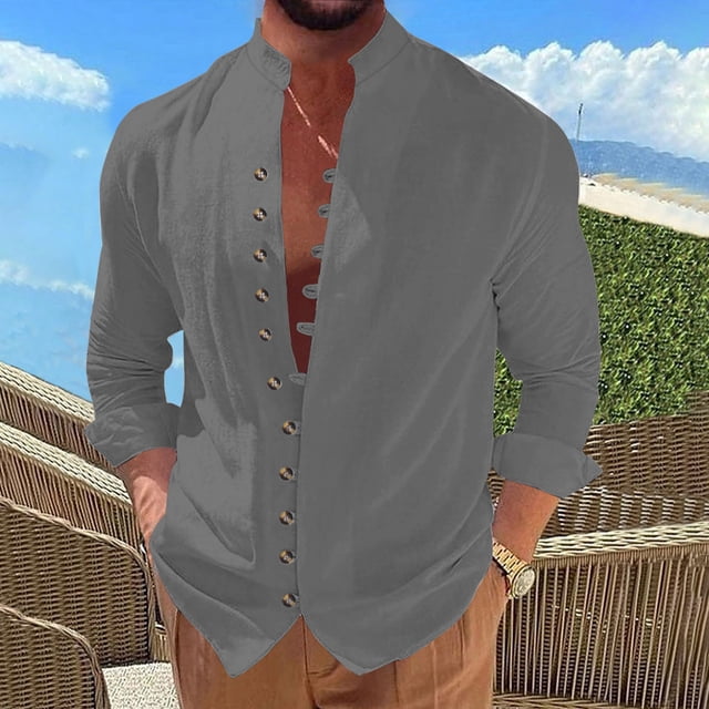pstuiky camisa de manga larga para hombre, Camisa informal de moda para hombre, con cuello en V y mangas cortas, transpirable y con botones. top de hombre xxl