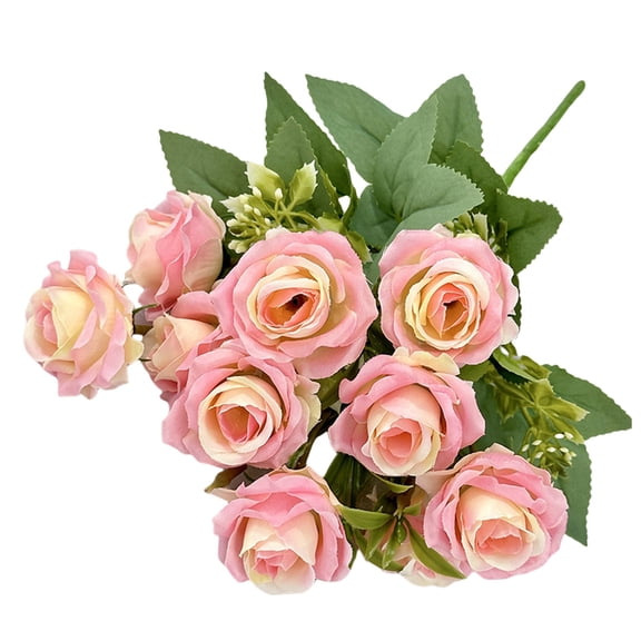 Artificial Flowers Artificial Silk Rose With Vase Flowers Wedding Flowers Bouquets Arrangement Home Centerpiece Table Decoration