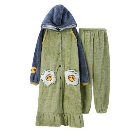 

PIKADINGNIS FUNISHI Women Sleepwear Coral Fleece Cartoon Nightdress Plus Size Hooded Loose Version Inspissate Pajama Set Winter Pajamas